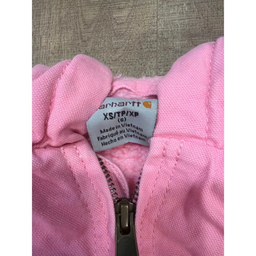 Carhartt Jacket Girls 6/XS Pink Canvas Sherpa Lined Hooded Outdoor Coat - Picture 3 of 6